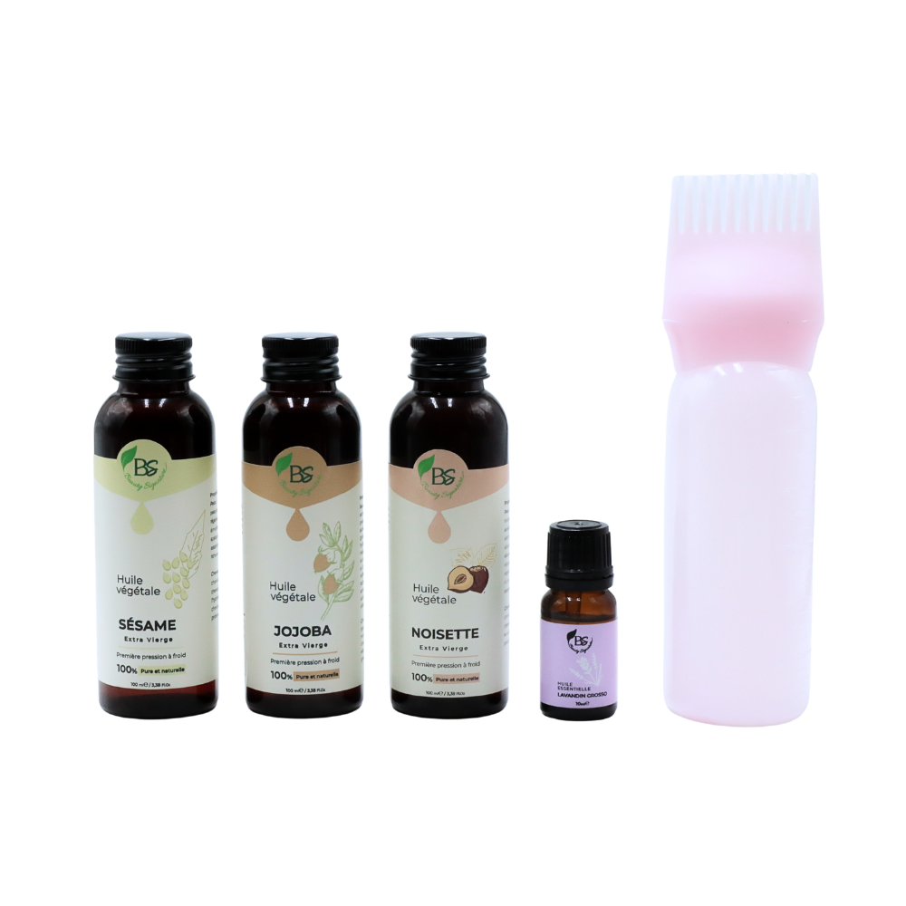 🌿 Pack Bain d’Huiles Cheveux – Jojoba, Sésame, Noisette & Lavandin Grosso