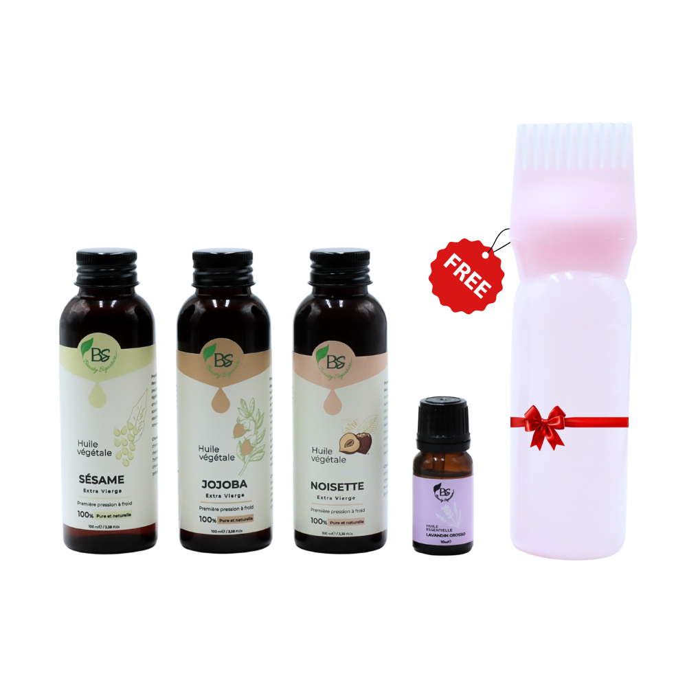 🌿 Pack Bain d’Huiles Cheveux – Jojoba, Sésame, Noisette & Lavandin Grosso